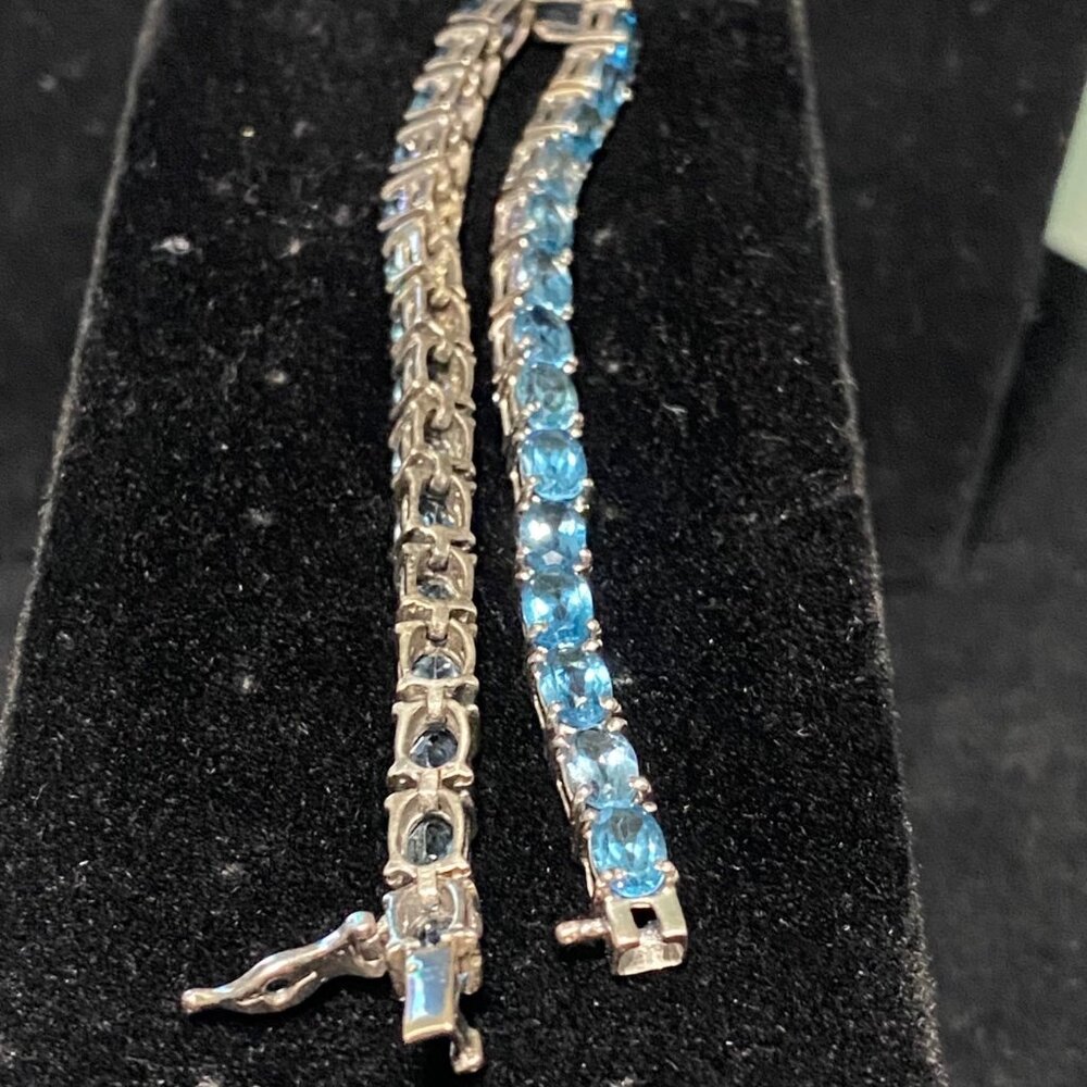 PHM Tennis Bracelet 30 4x5mm Swiss Blue Topaz Stones 925 Sterling Silver Jewelry